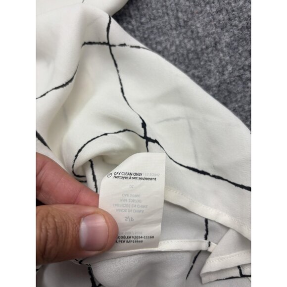 Vince Shirt Womens Small Ivory Silk Windowpane Grid Short Sleeve Blouse Flowy - Picture 8 of 9